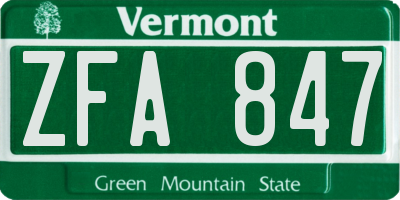 VT license plate ZFA847
