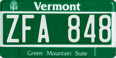 VT license plate ZFA848