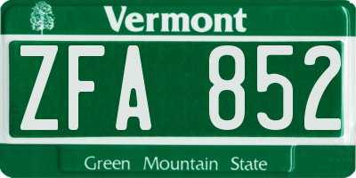 VT license plate ZFA852