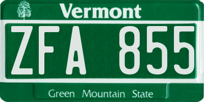 VT license plate ZFA855