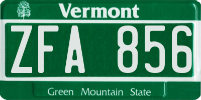 VT license plate ZFA856