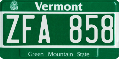 VT license plate ZFA858