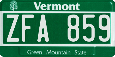 VT license plate ZFA859