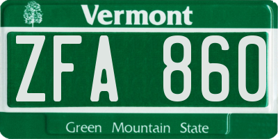 VT license plate ZFA860