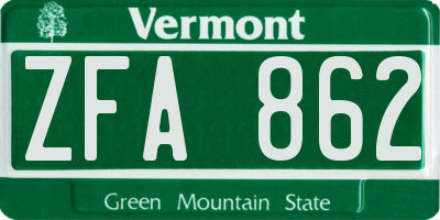 VT license plate ZFA862