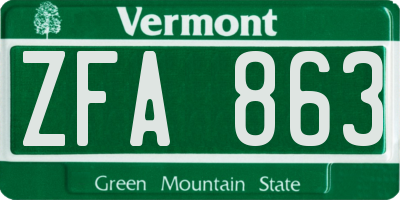 VT license plate ZFA863