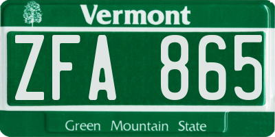 VT license plate ZFA865