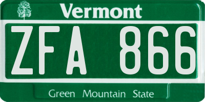 VT license plate ZFA866