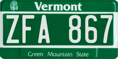 VT license plate ZFA867