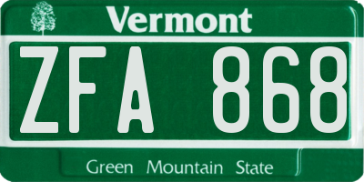 VT license plate ZFA868