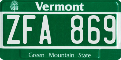 VT license plate ZFA869