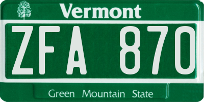 VT license plate ZFA870