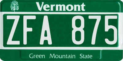 VT license plate ZFA875