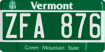 VT license plate ZFA876