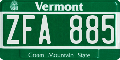 VT license plate ZFA885