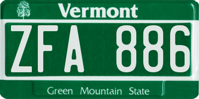 VT license plate ZFA886
