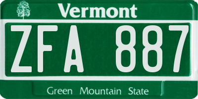 VT license plate ZFA887