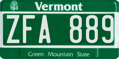 VT license plate ZFA889