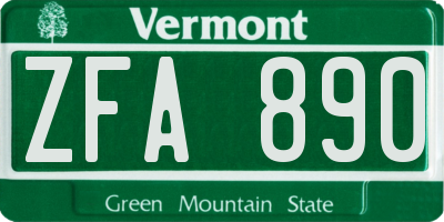 VT license plate ZFA890