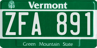 VT license plate ZFA891