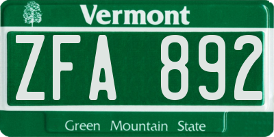 VT license plate ZFA892