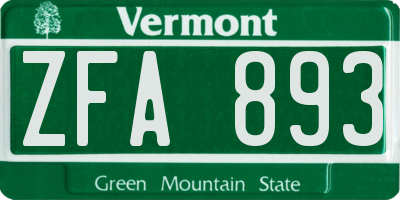 VT license plate ZFA893
