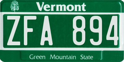 VT license plate ZFA894