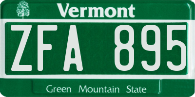 VT license plate ZFA895