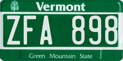 VT license plate ZFA898