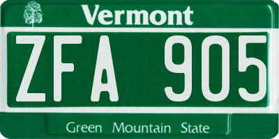 VT license plate ZFA905
