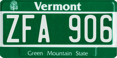 VT license plate ZFA906