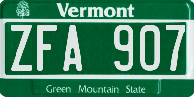 VT license plate ZFA907