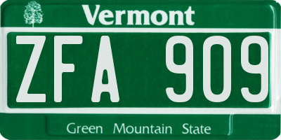 VT license plate ZFA909