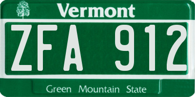 VT license plate ZFA912