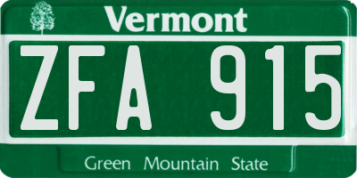 VT license plate ZFA915