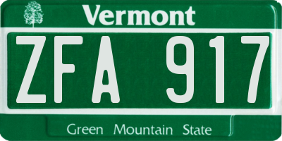 VT license plate ZFA917
