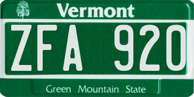 VT license plate ZFA920