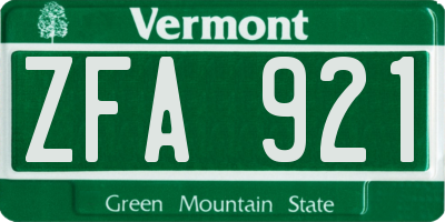 VT license plate ZFA921