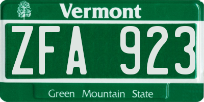 VT license plate ZFA923