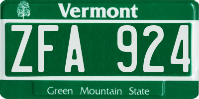 VT license plate ZFA924