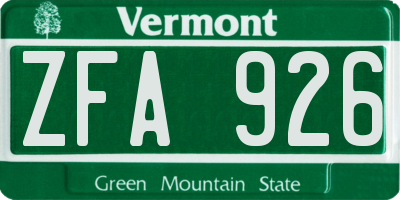 VT license plate ZFA926