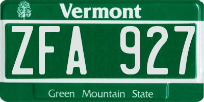 VT license plate ZFA927