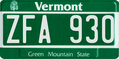 VT license plate ZFA930