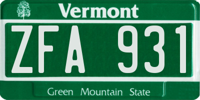 VT license plate ZFA931