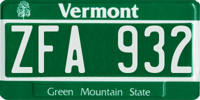 VT license plate ZFA932