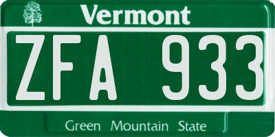 VT license plate ZFA933