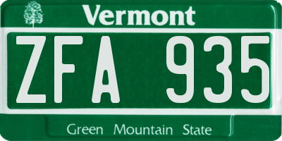VT license plate ZFA935