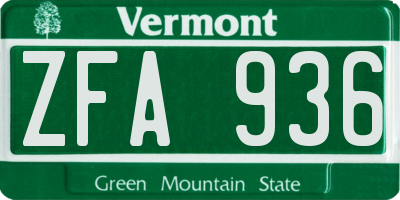 VT license plate ZFA936