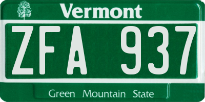 VT license plate ZFA937