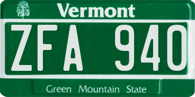 VT license plate ZFA940